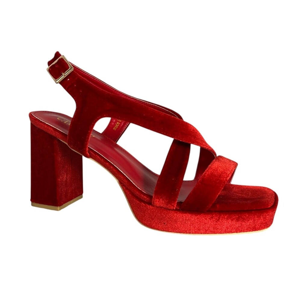 Camssoo Red Velvet Chunky Platform Heels Size 9.5 Going Out Hoco Prom Formal - Picture 10 of 12